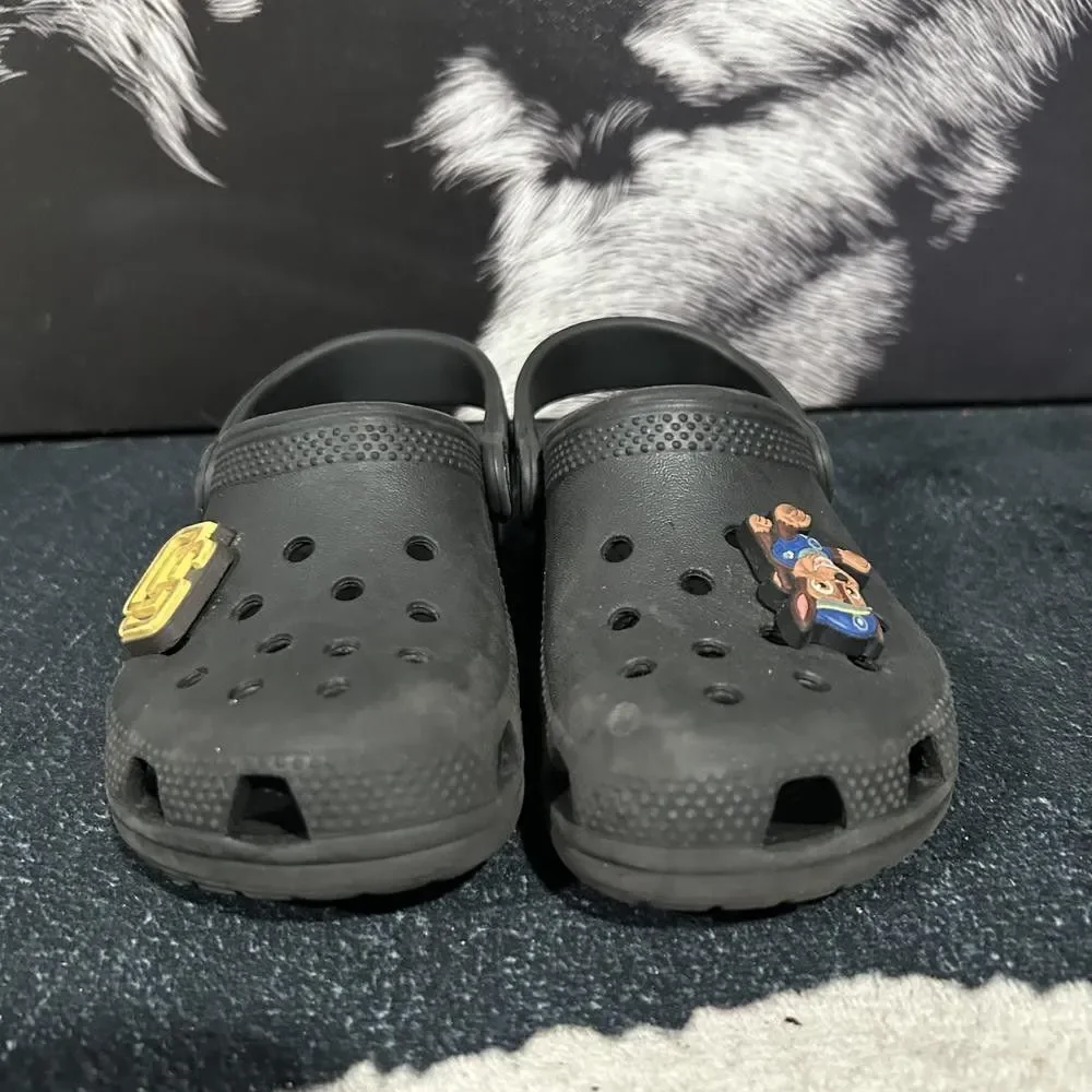 Crocs Clog Shoes Unisex Kids 11 Black Rubber Paw Patrol Chase Jibbitz Slingback